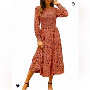 Maggeer Long Sleeve Floral Tiered Midi Dress with Pockets